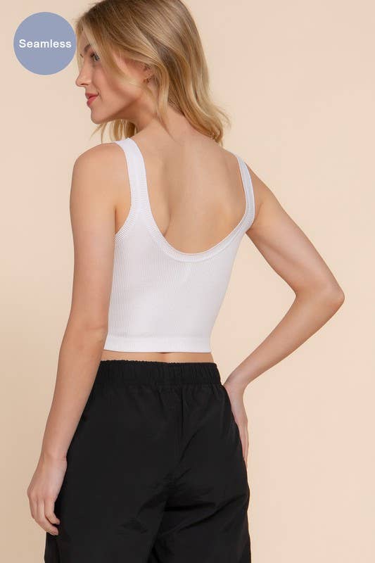 Double Scoop Neck Seamless Crop Tank Top