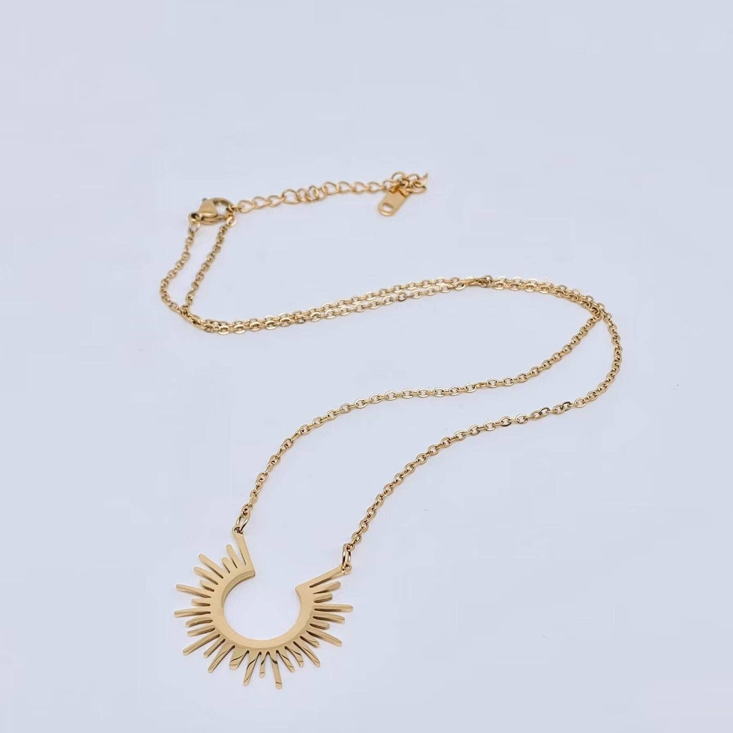 18K Gold Plated Stainless Steel Sunflower Charm Necklace-FGS