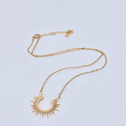 18K Gold Plated Stainless Steel Sunflower Charm Necklace-FGS