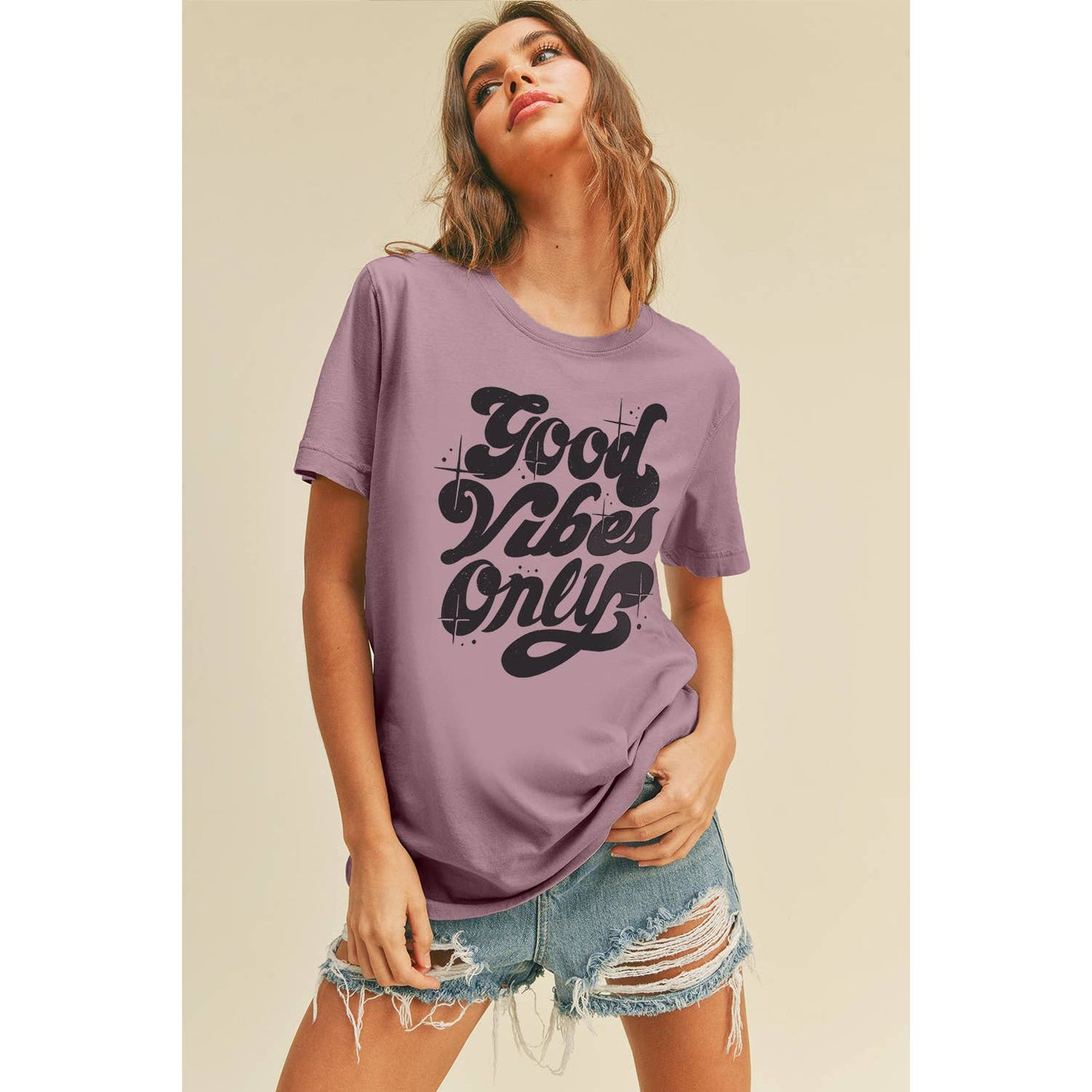 Good Vibes Only Graphic Tee: M, FRENCH NAVY