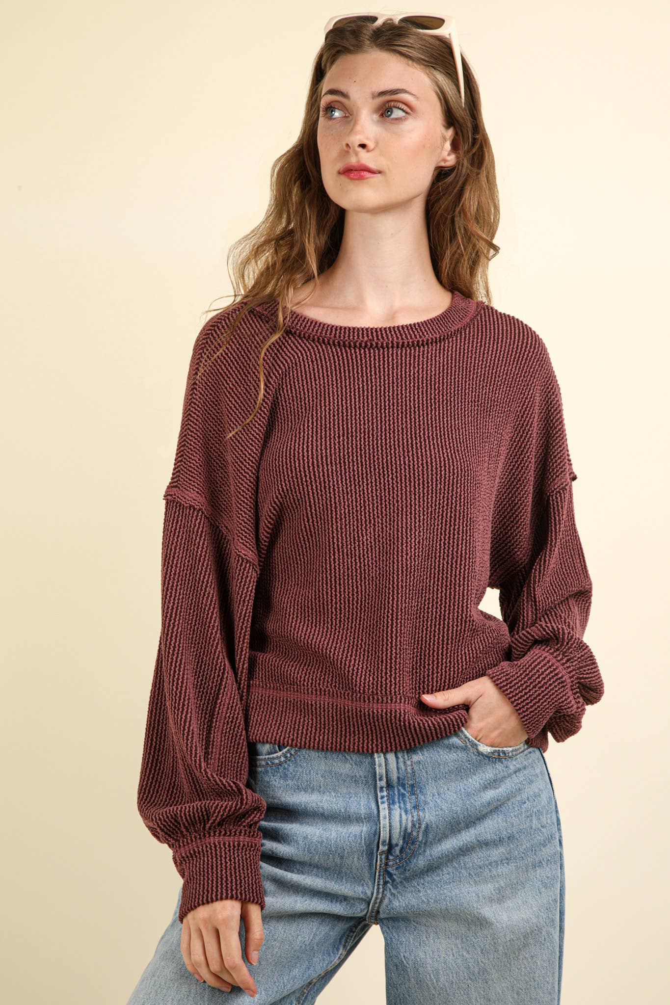 Two Tone Otto Ribbed Oversized Soft Top