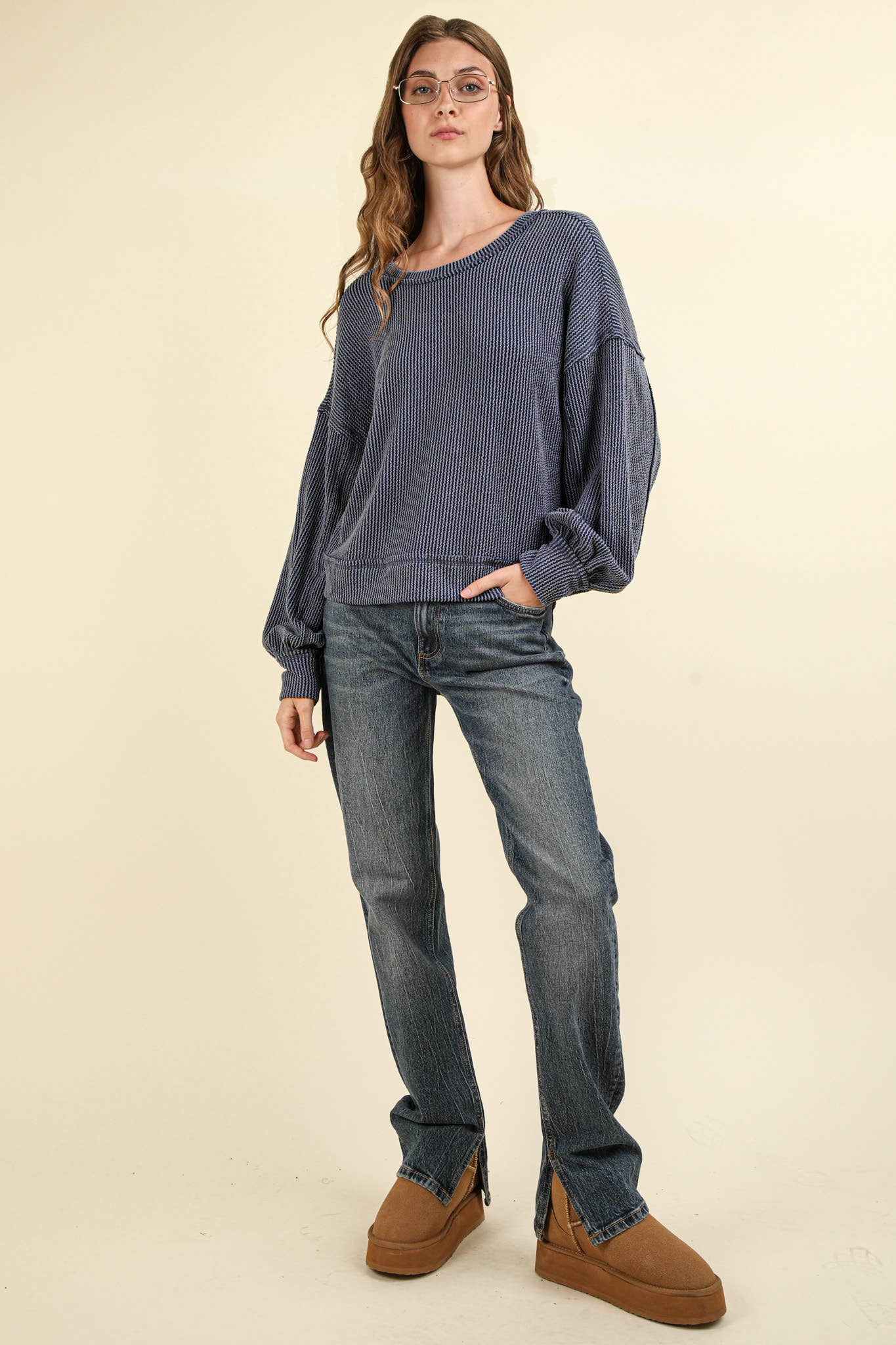 Two Tone Otto Ribbed Oversized Soft Top