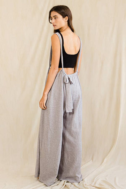 Wide Leg Solid Brushed Adjustable Jumpsuit