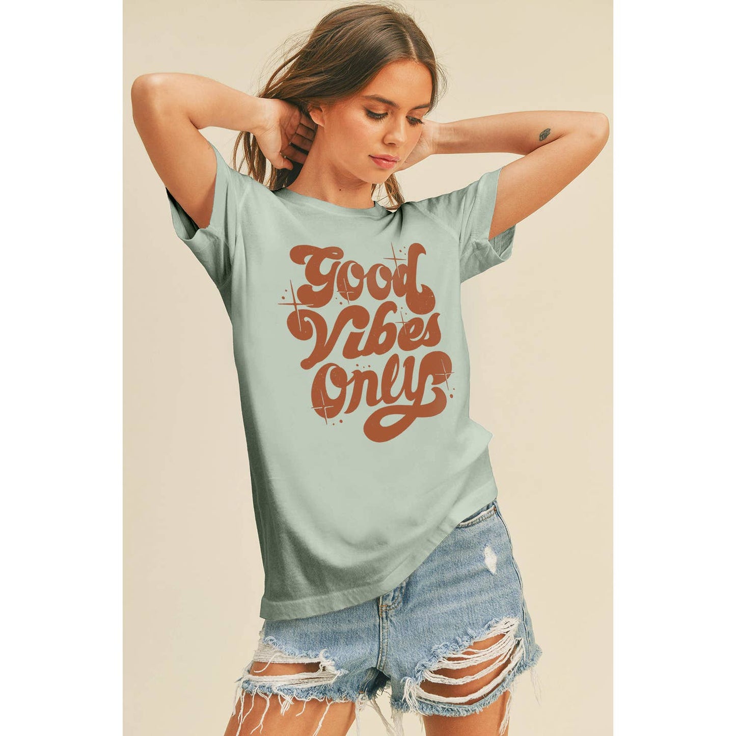 Good Vibes Only Graphic Tee: M, FRENCH NAVY