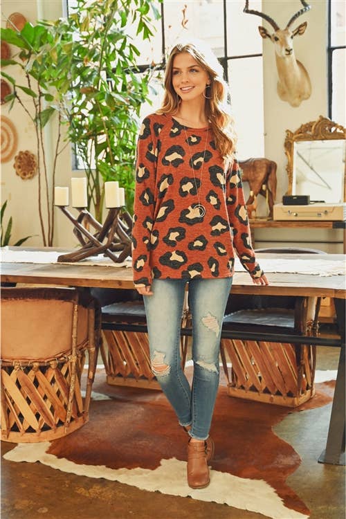 Leopard Print Long Sleeved Top