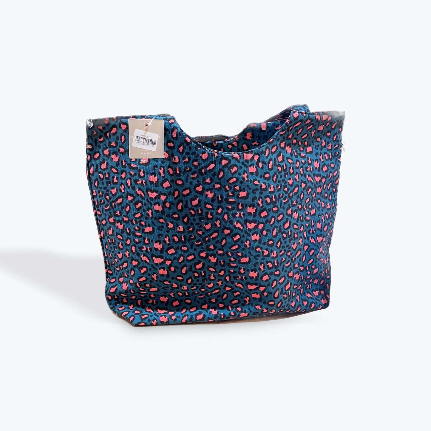 Leopard print tote bag, dark teal/hot pink