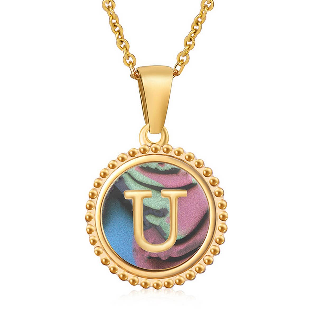 Round Colorful Shell Letter Necklace