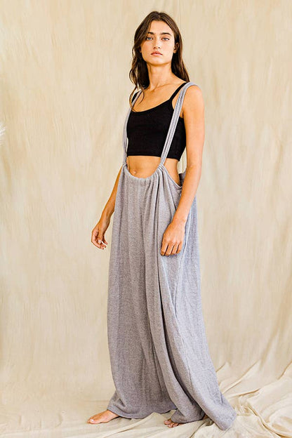 Wide Leg Solid Brushed Adjustable Jumpsuit