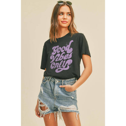 Good Vibes Only Graphic Tee: M, FRENCH NAVY