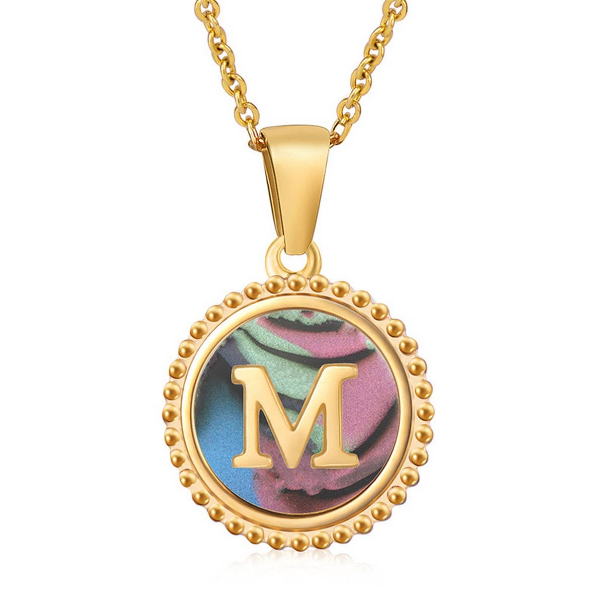 Round Colorful Shell Letter Necklace