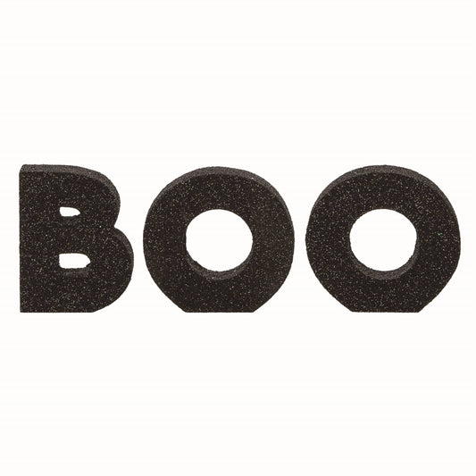 Wood Black Small Glitter Boo Block Decor Set 3