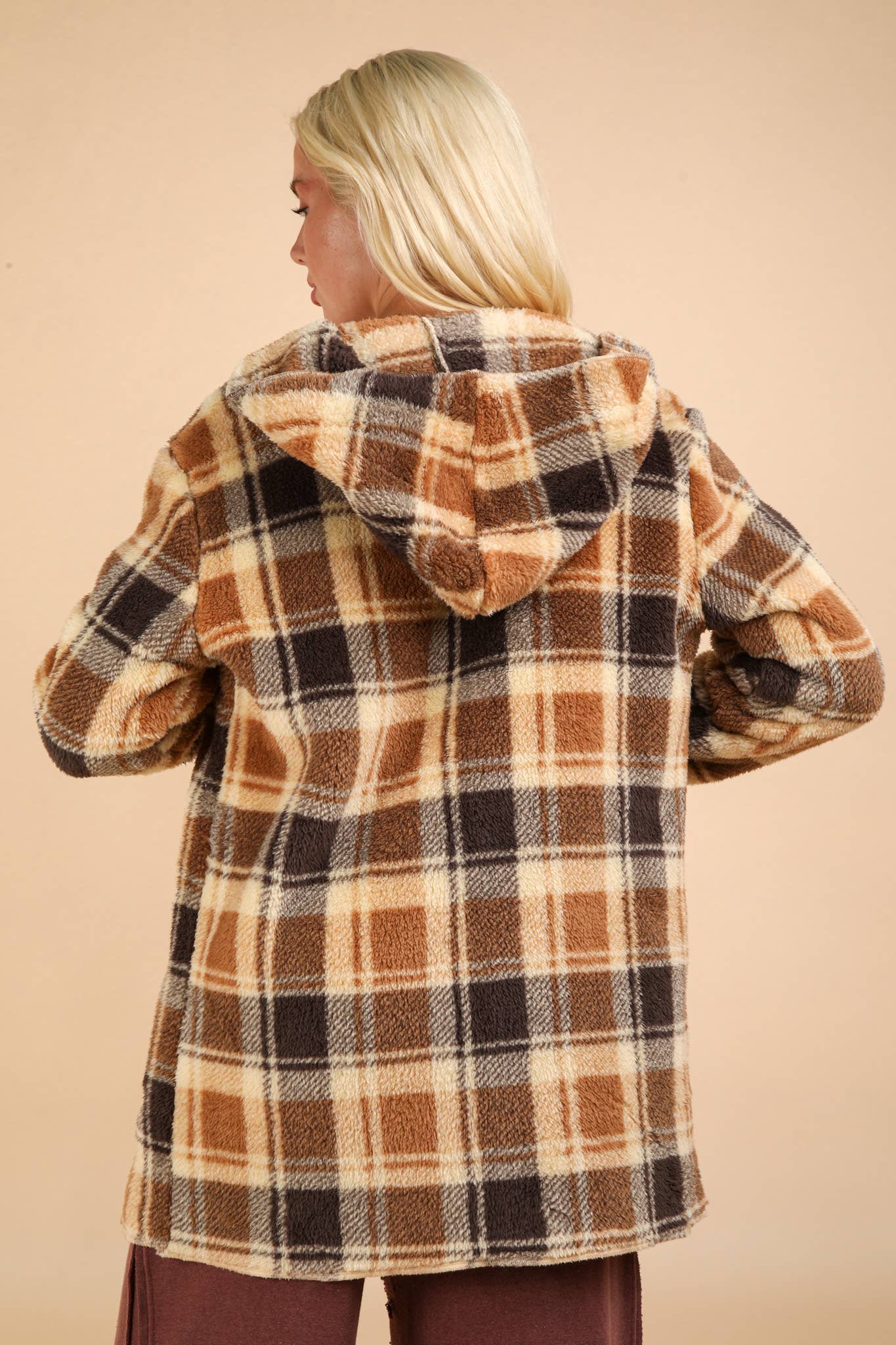 Oversized Faux Fur Tunic Hooded Printed Jacket