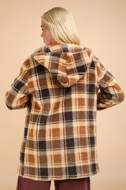 Oversized Faux Fur Tunic Hooded Printed Jacket