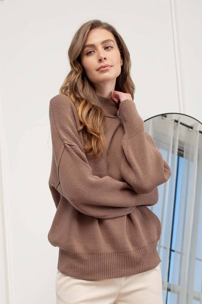 Mock Neck Ribbed Sweater