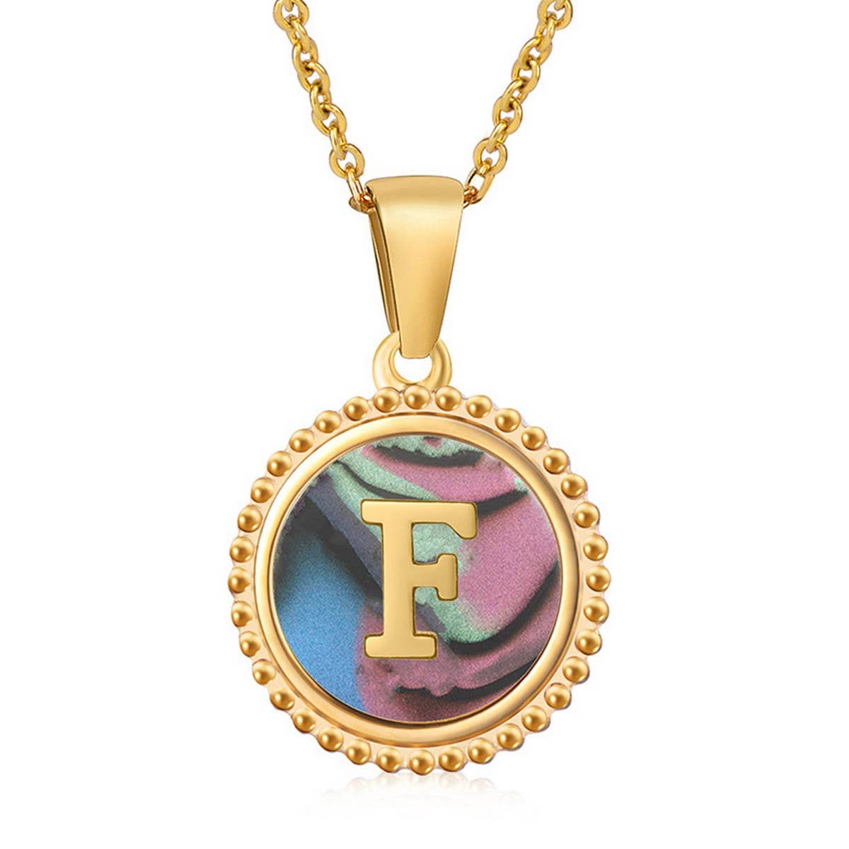 Round Colorful Shell Letter Necklace