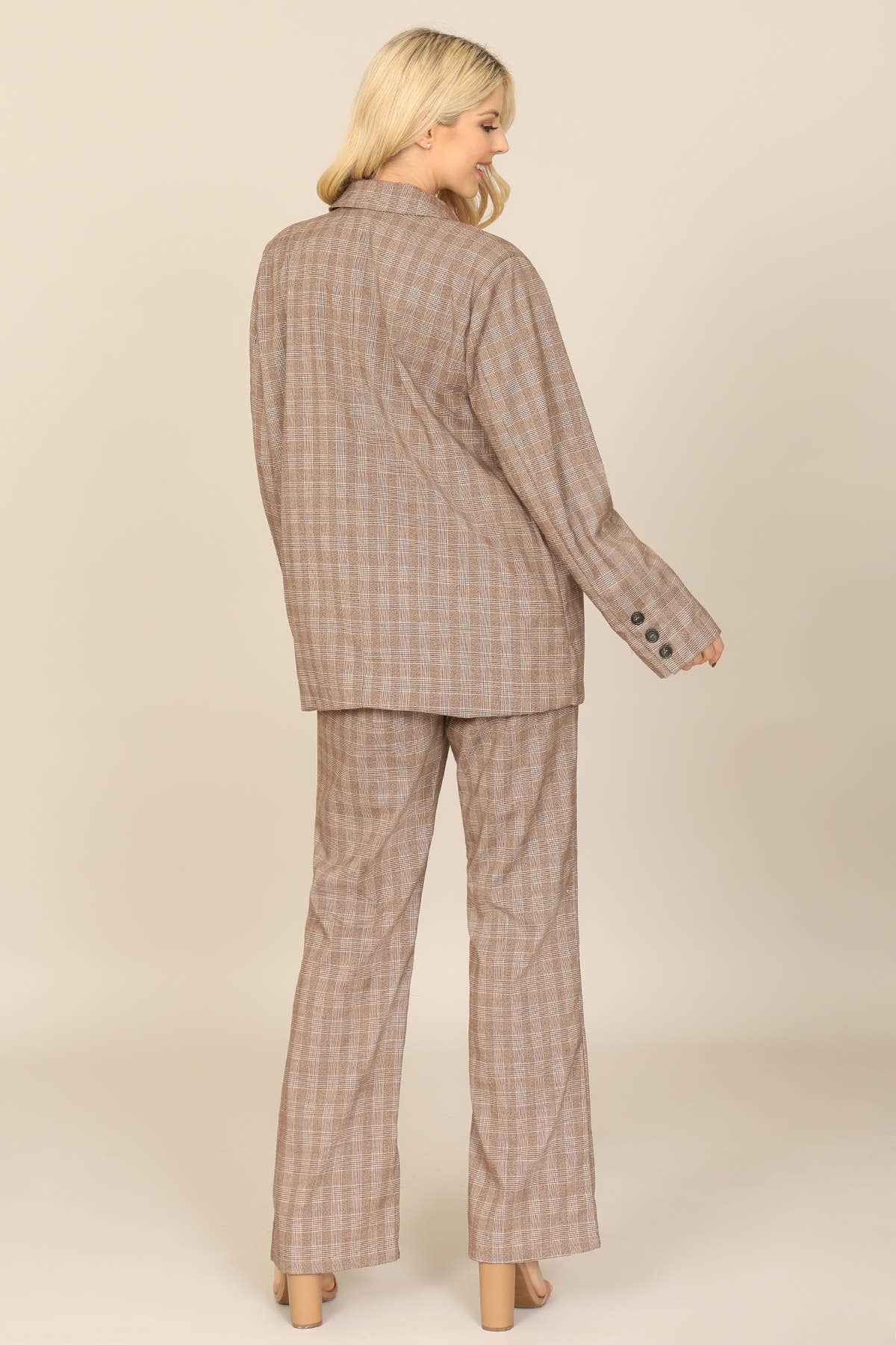 Plaid Button Detail Jacket & Pants Set