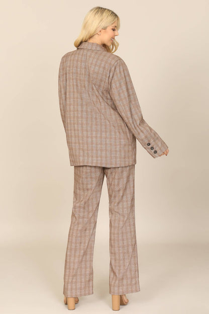 Plaid Button Detail Jacket & Pants Set