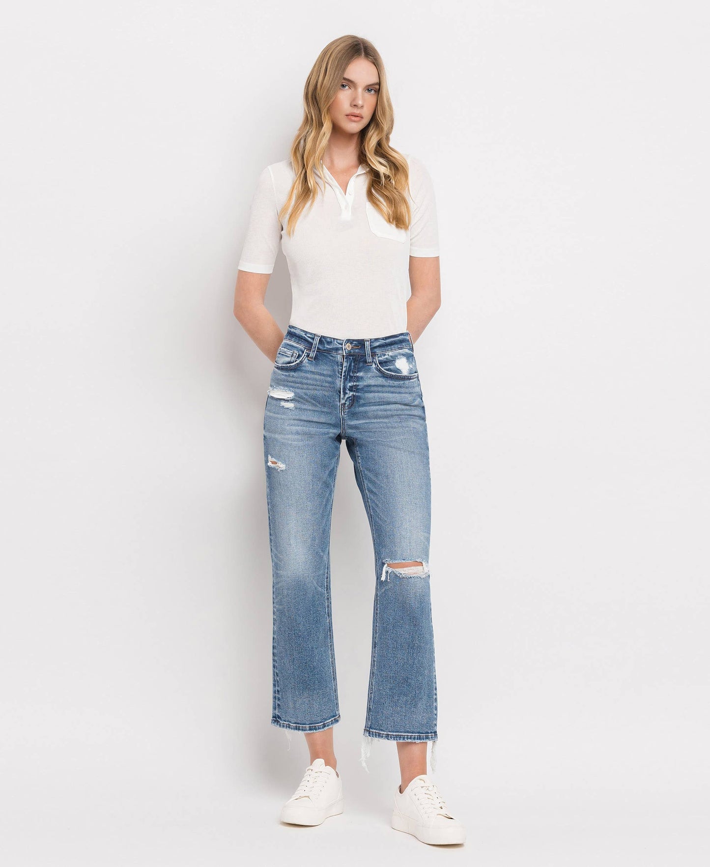 HIGH RISE PAINT SPLATTER CUFFED BOYFRIEND JEANS V2787