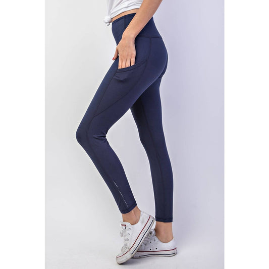 NAVY BUTTER SOFT FULL LENGTH LEGGINGS WITH REFLECTOR