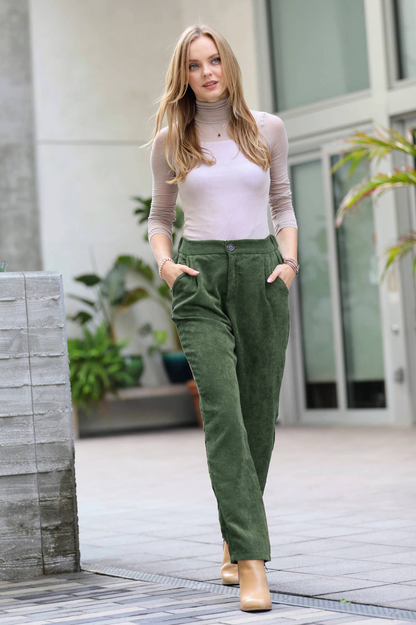 High Rise Corduroy Pants With Pockets