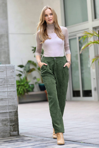High Rise Corduroy Pants With Pockets