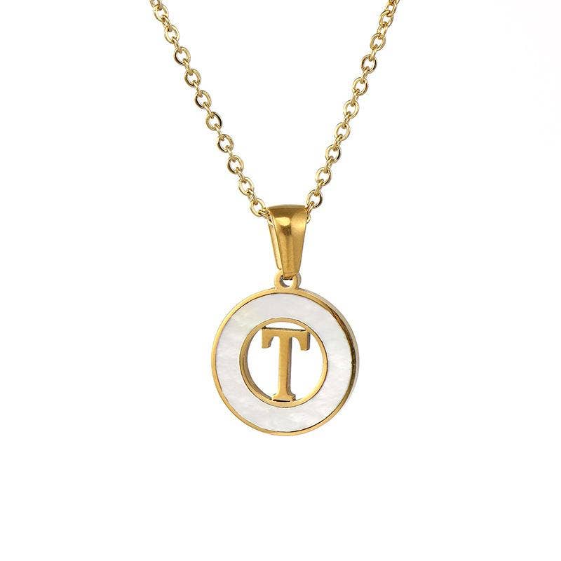 Circular Hollow Shell Initial Pendant Gold Plated Necklace: C