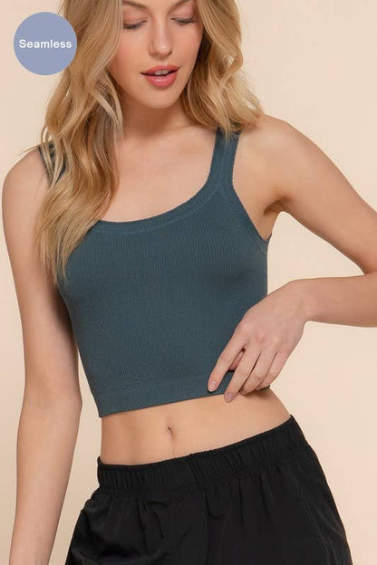 Double Scoop Neck Seamless Crop Tank Top