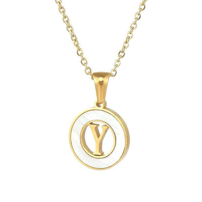 Circular Hollow Shell Initial Pendant Gold Plated Necklace: C