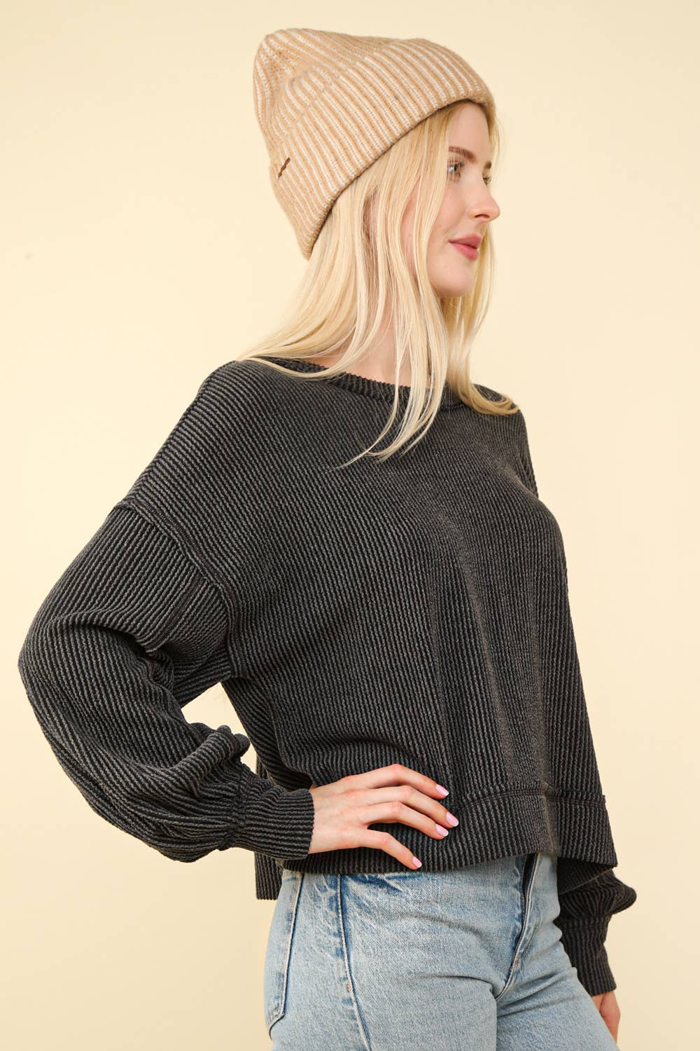 Two Tone Otto Ribbed Oversized Soft Top