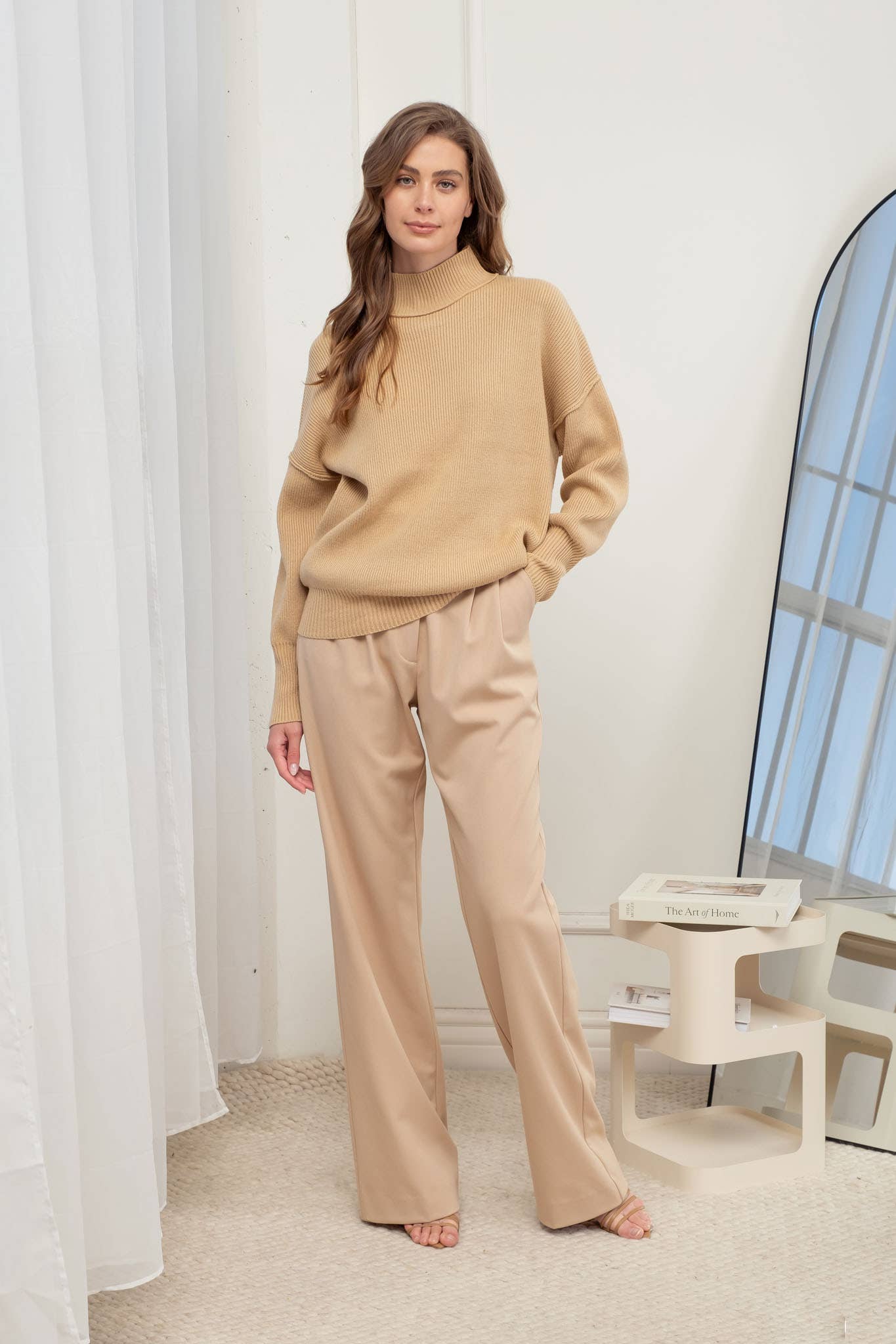 Mock Neck Ribbed Sweater