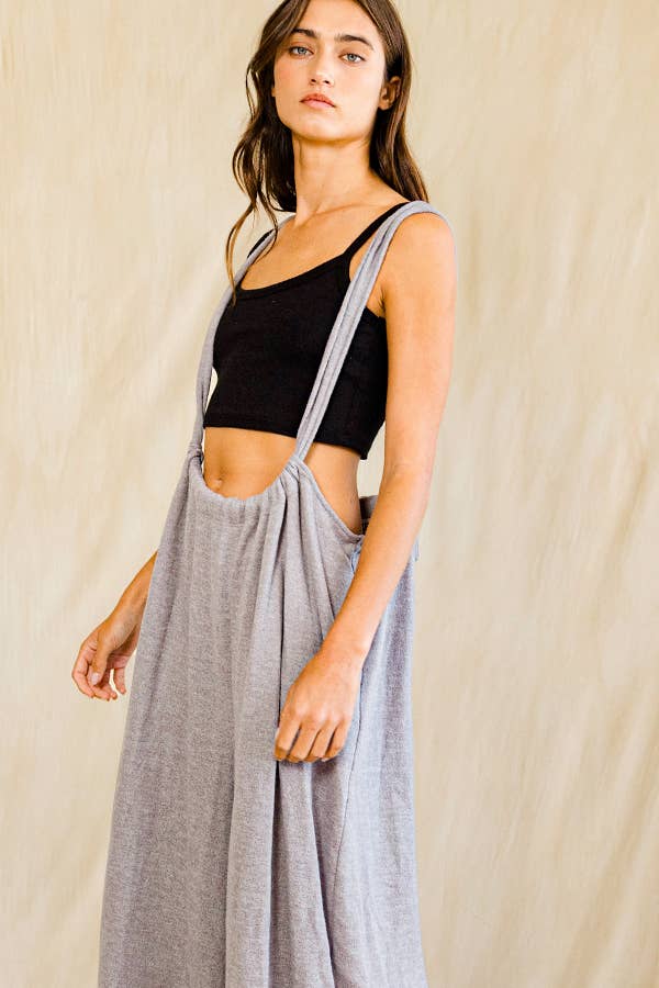 Wide Leg Solid Brushed Adjustable Jumpsuit