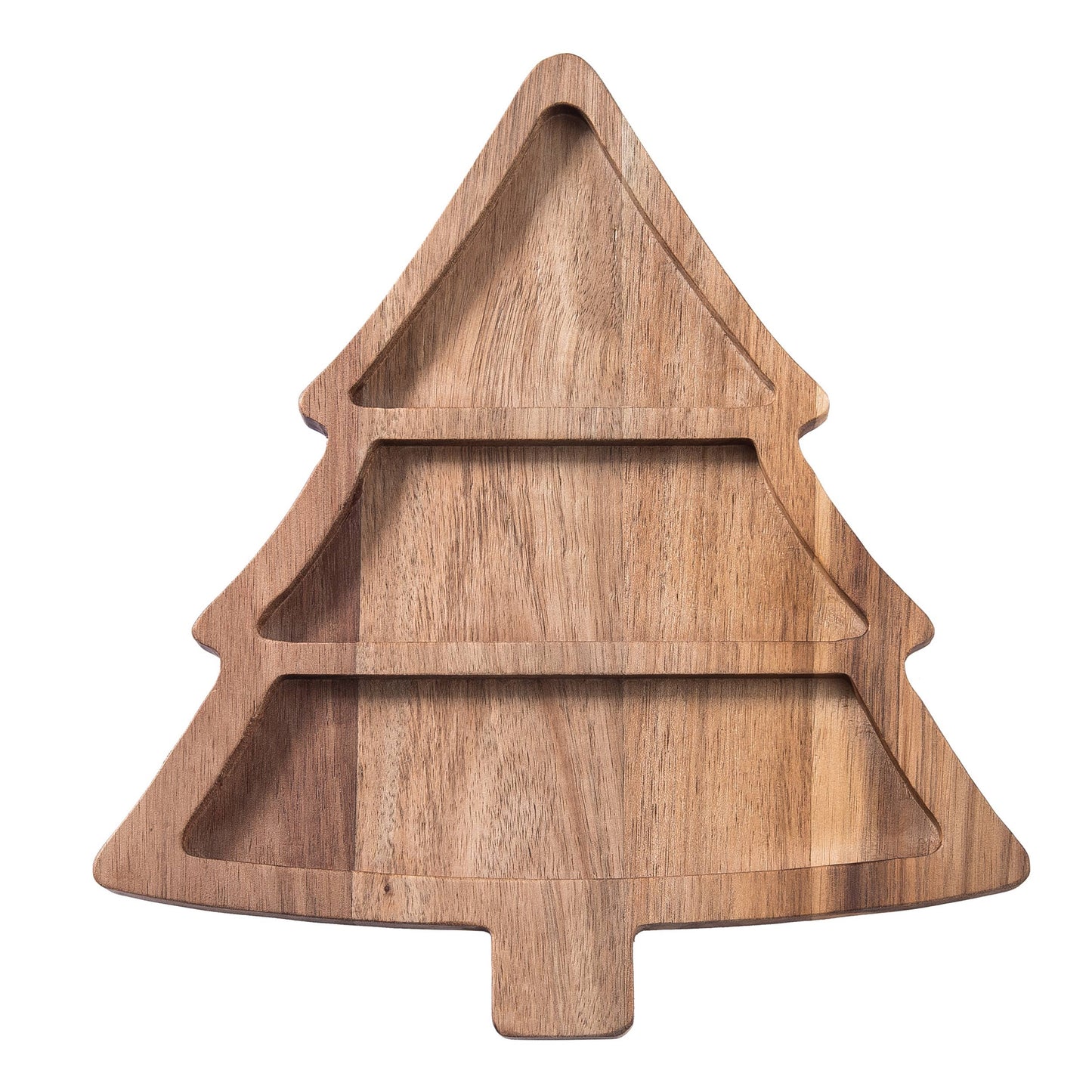Wood 9.25" Brown Christmas Tree Serving Platter