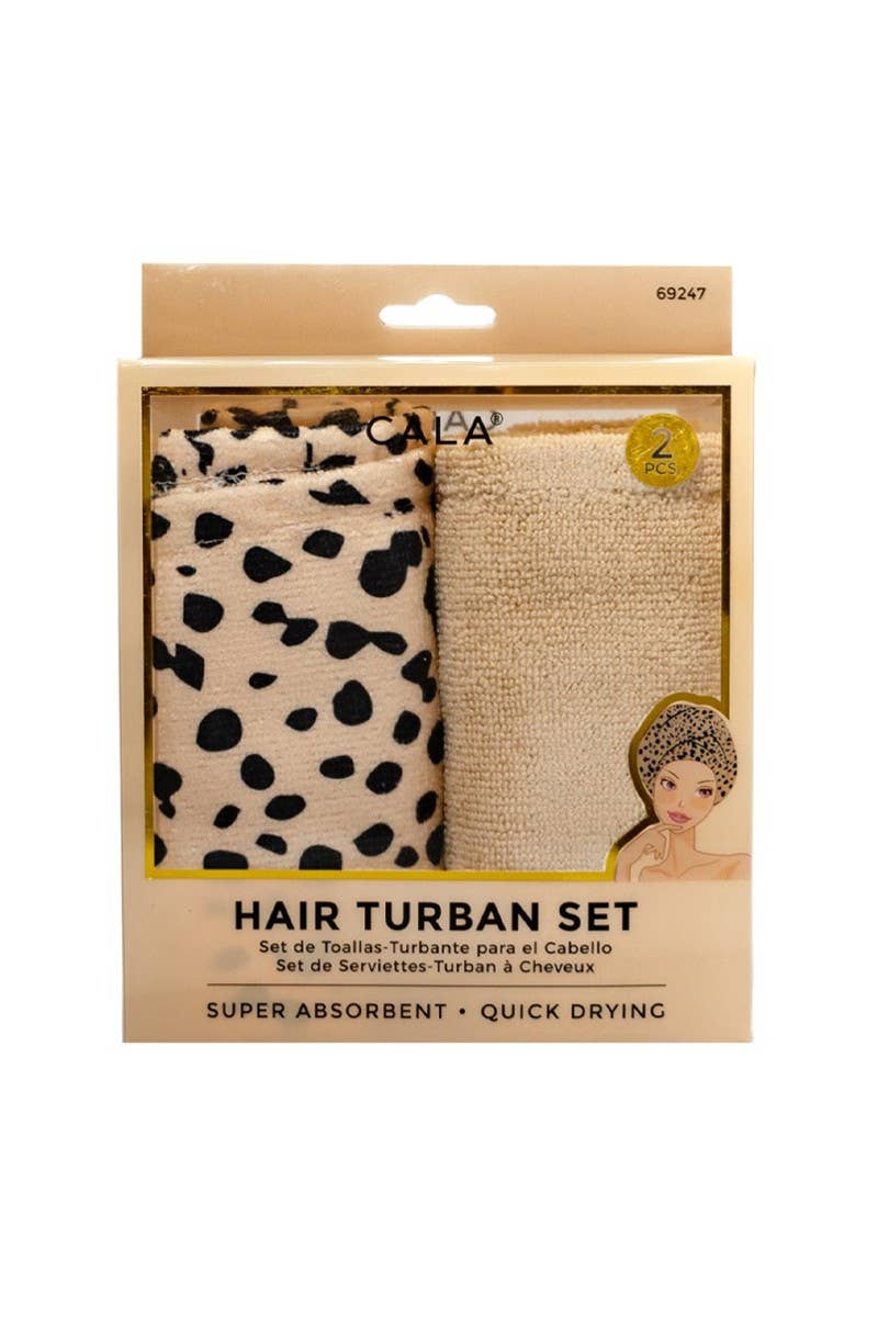 2pc Shower Hair Turban Set Cheetah/Beige