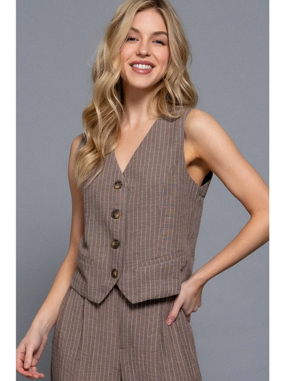 Straight Stripe Linen Effect Vest & Pant Set