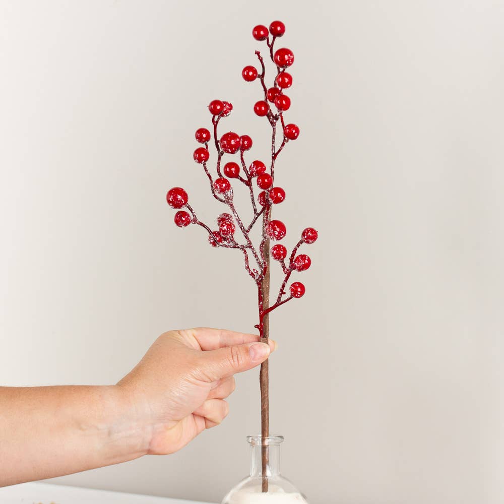 17" Frosted Red Artificial Berry Stem