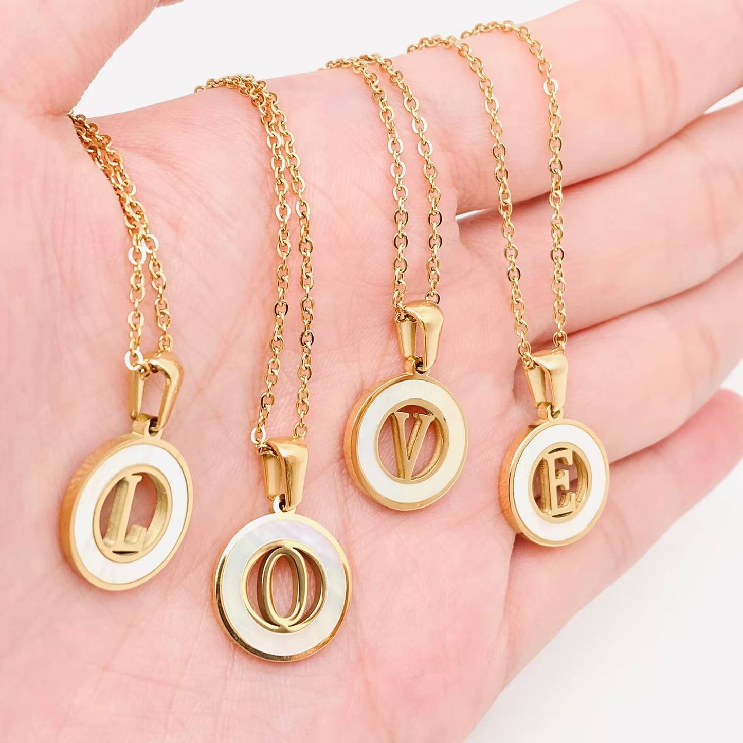 Circular Hollow Shell Initial Pendant Gold Plated Necklace: P