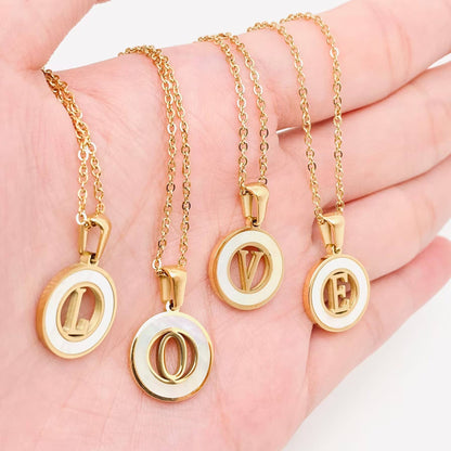 Circular Hollow Shell Initial Pendant Gold Plated Necklace: P