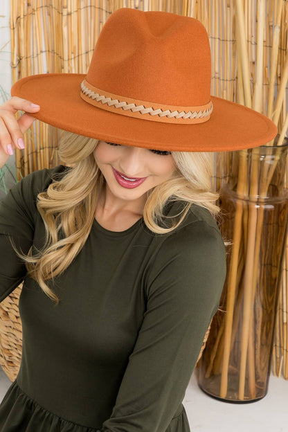 Felt Brim Hat With Leather Braided