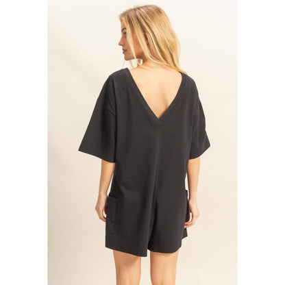 Drop Shoulder Short Sleeve Knit Romper