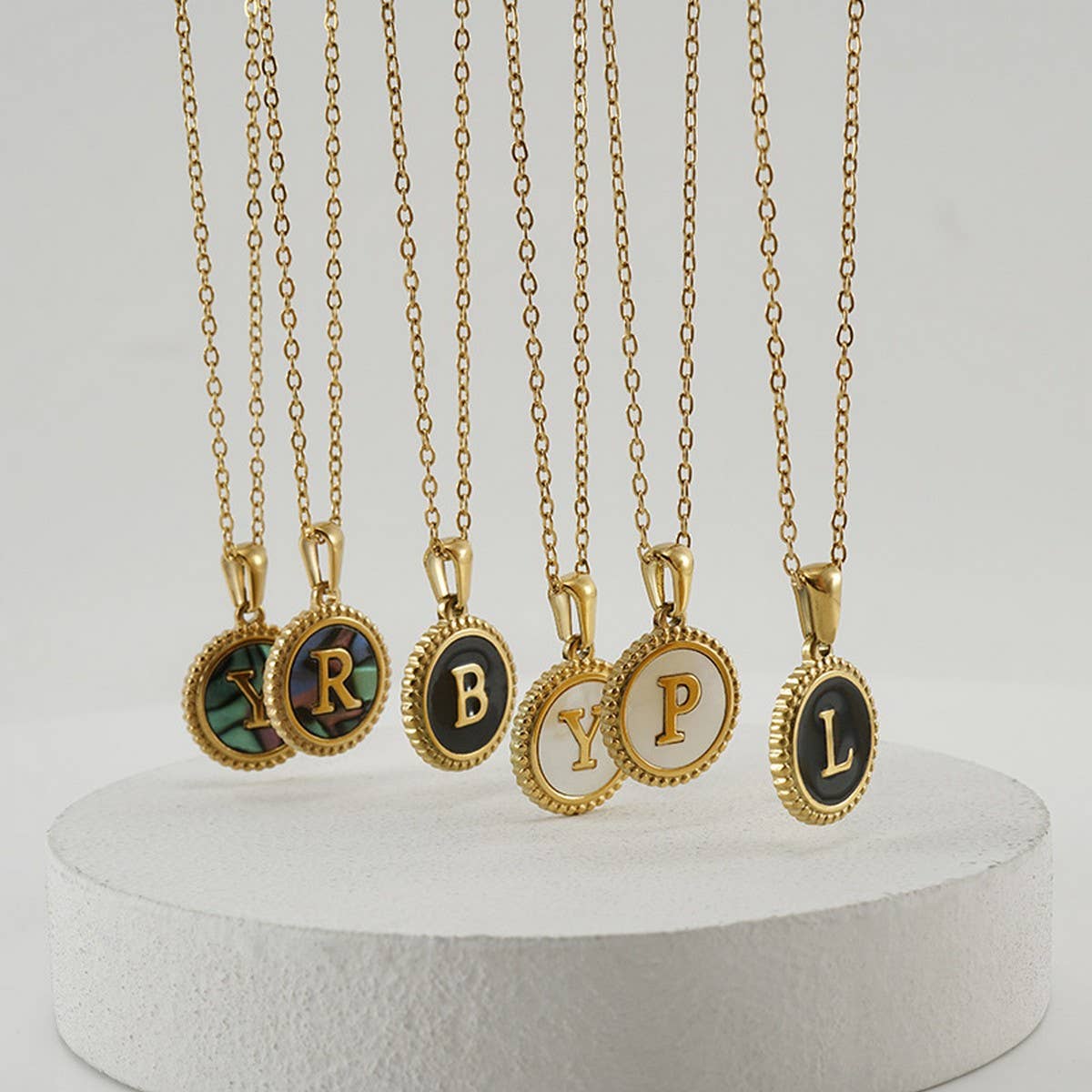 Round Colorful Shell Letter Necklace