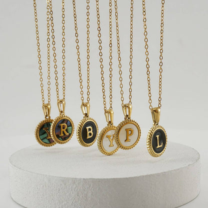 Round Colorful Shell Letter Necklace