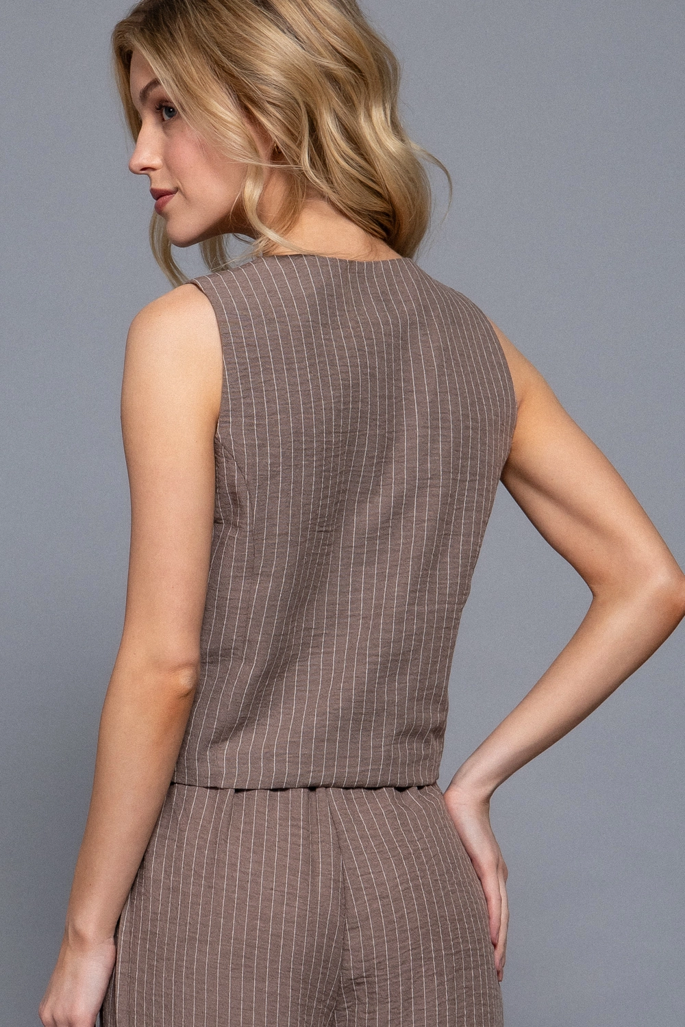 Straight Stripe Linen Effect Vest & Pant Set