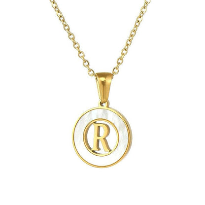 Circular Hollow Shell Initial Pendant Gold Plated Necklace: C