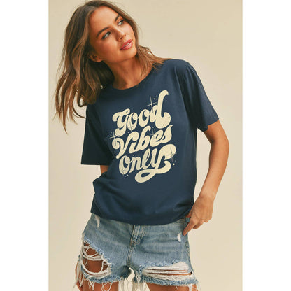 Good Vibes Only Graphic Tee: M, FRENCH NAVY