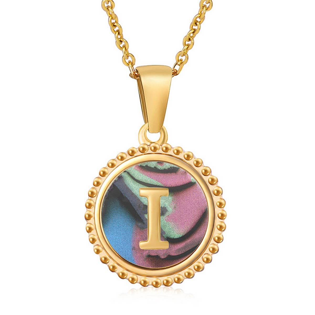 Round Colorful Shell Letter Necklace