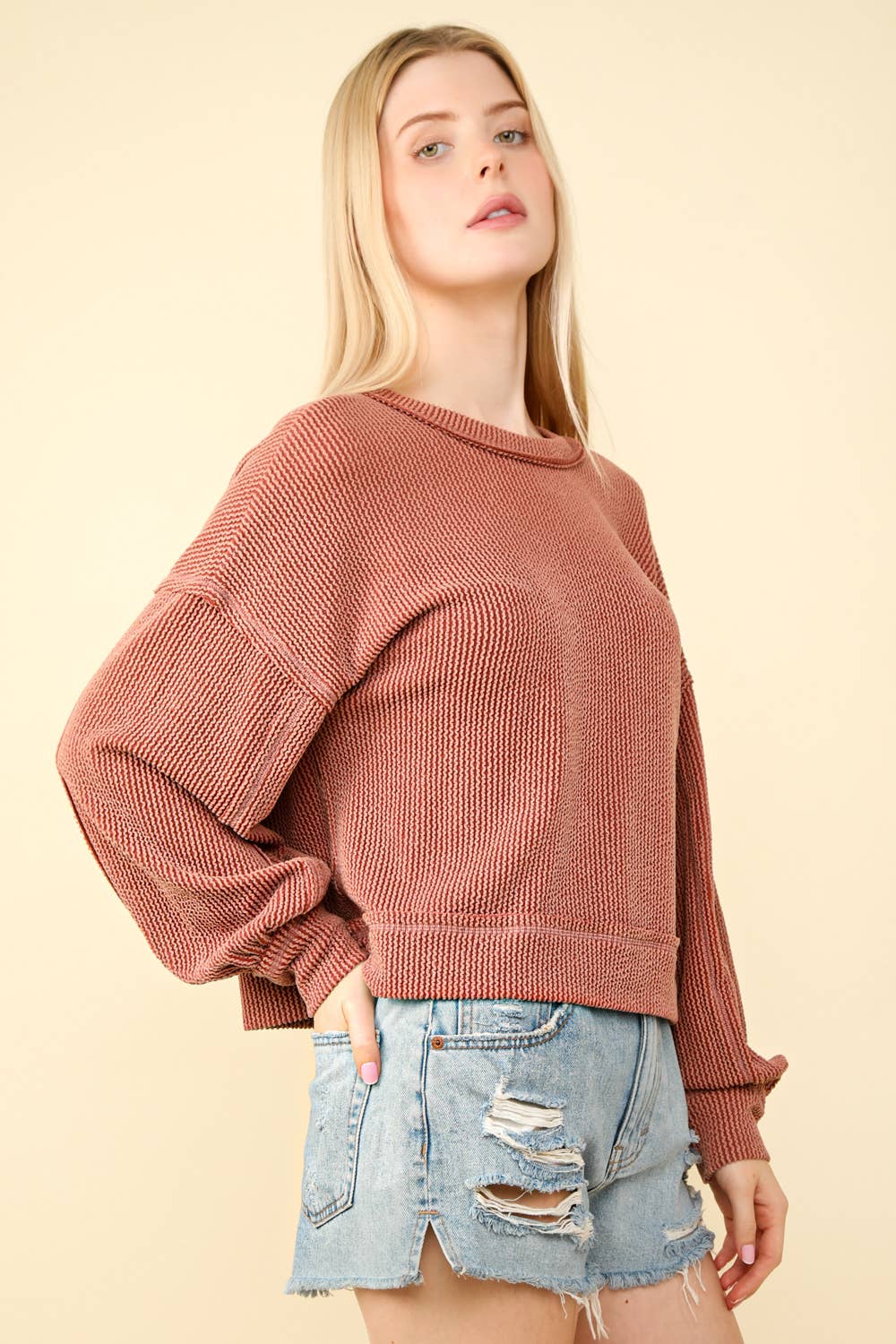 Two Tone Otto Ribbed Oversized Soft Top