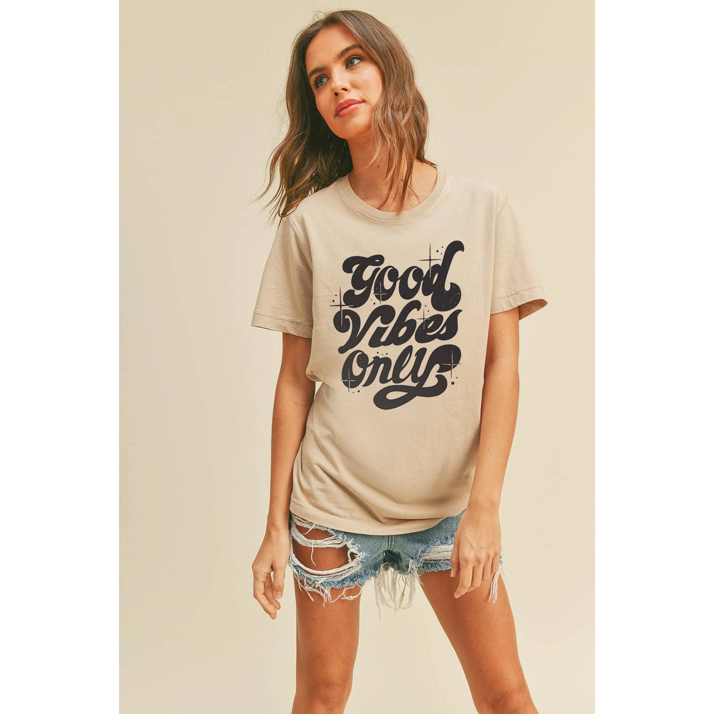 Good Vibes Only Graphic Tee: M, FRENCH NAVY