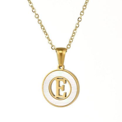 Circular Hollow Shell Initial Pendant Gold Plated Necklace: P