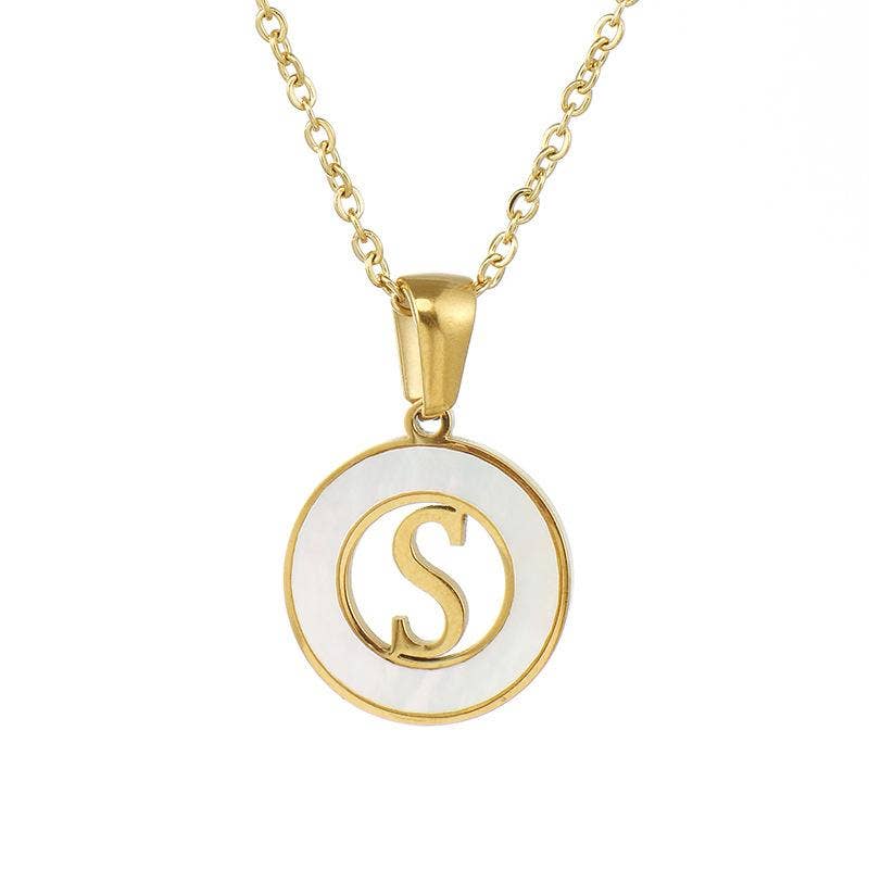 Circular Hollow Shell Initial Pendant Gold Plated Necklace: C
