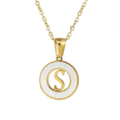 Circular Hollow Shell Initial Pendant Gold Plated Necklace: C